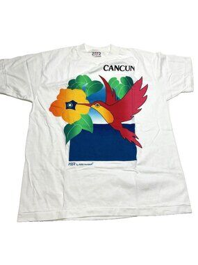 Vintage Peer by Peter Mussfeldt Cancun Mexico Parrot White T Shirt Size M
